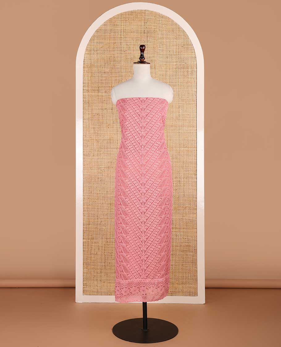 Peach shifli sequins embroidery georgette chudidhar material top with american crepe pant & sequins embroidery, scallop cut dupatta