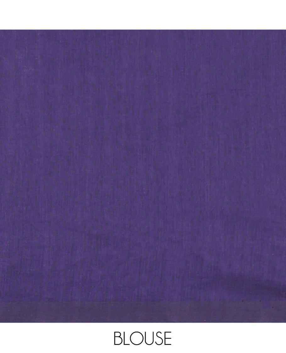 Borderless Violet Coimbatore Cotton Saree, Subtly Printed with Floral Vine on Its Body, Self-Pallu Features Paisleys and Geometric Designs, and Paired with a Matching Blouse