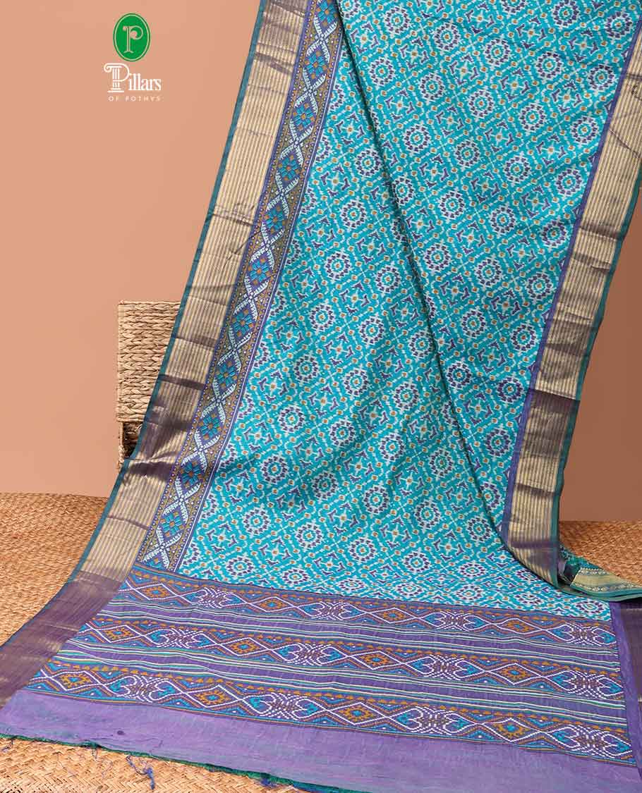 Blue Ikkat Design semi patalo saree with contrast traditional Border