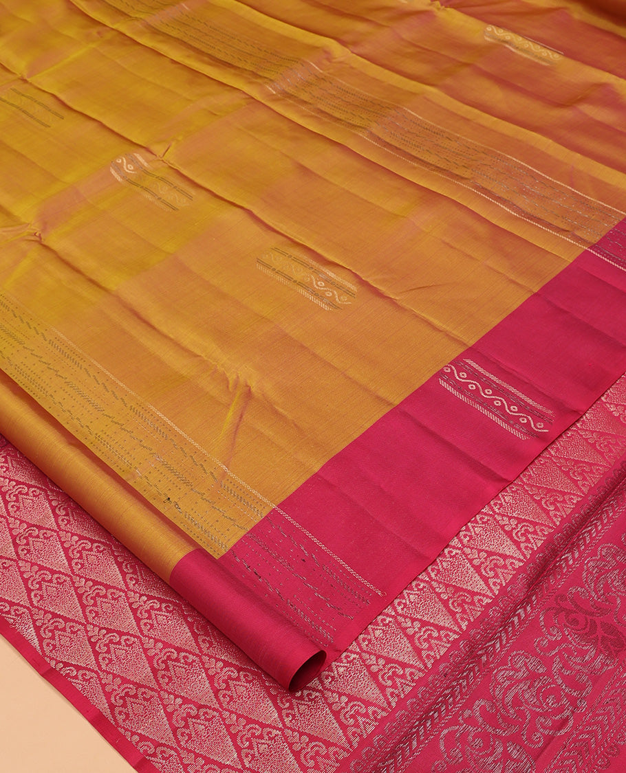 Orange Mayuri Lite Silk Mix Saree, Mesmerized with Zari Buttas, Contrast Zari Buttas Border, Jaal Pallu, and a Contrast Blouse