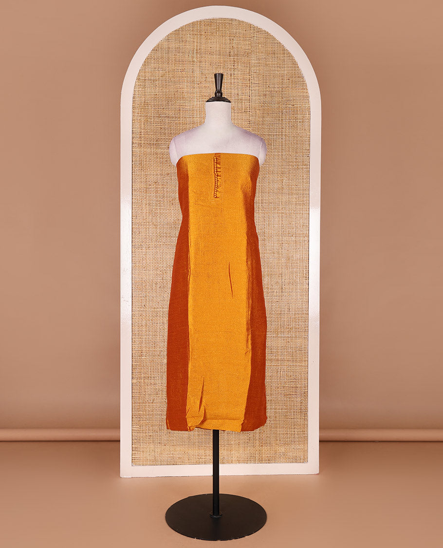 Mustard material chudidar set, plain with fancy thermacol balls neck work Vichitra top, cotton bottom, and floral printed dupatta