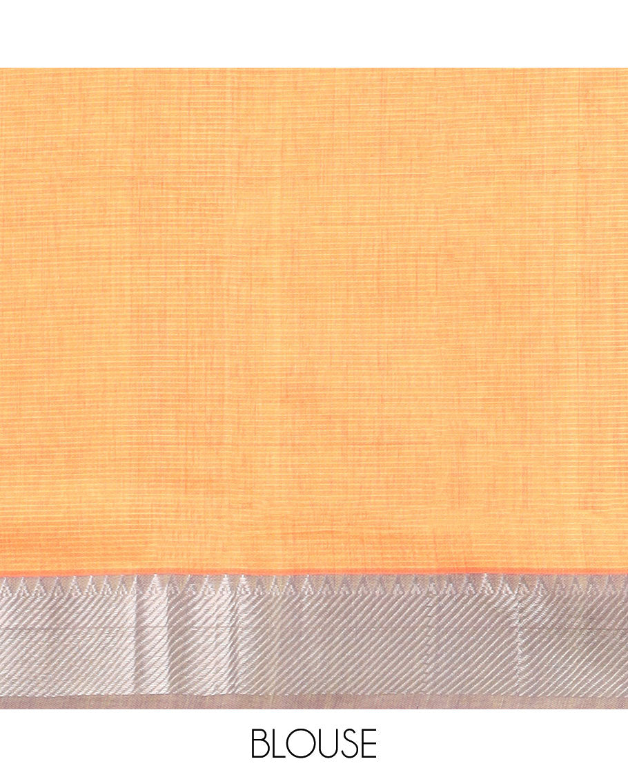 Orange mangalagiri cotton saree with contrast striped, temple border & striped pallu