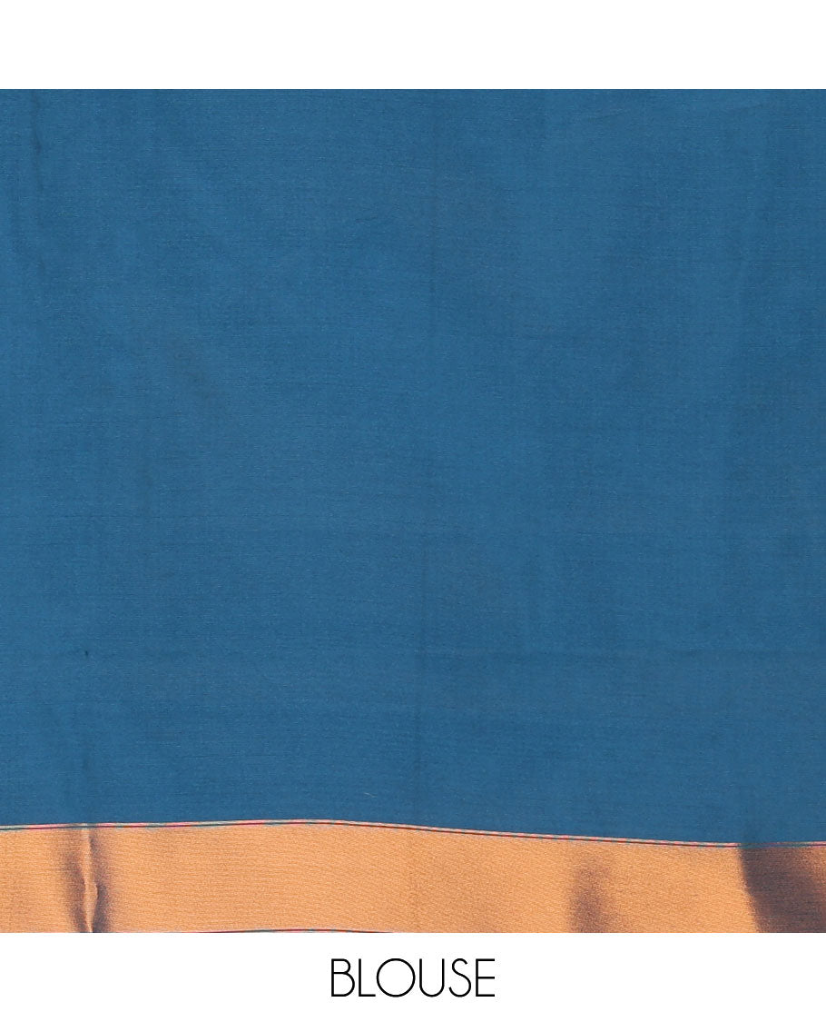 Light blue with Blue zari pochampalli weaving design mulberry silk saree with bawanchi, ikkat weaving border & rich pochampalli weaving pallu along with plain blouse