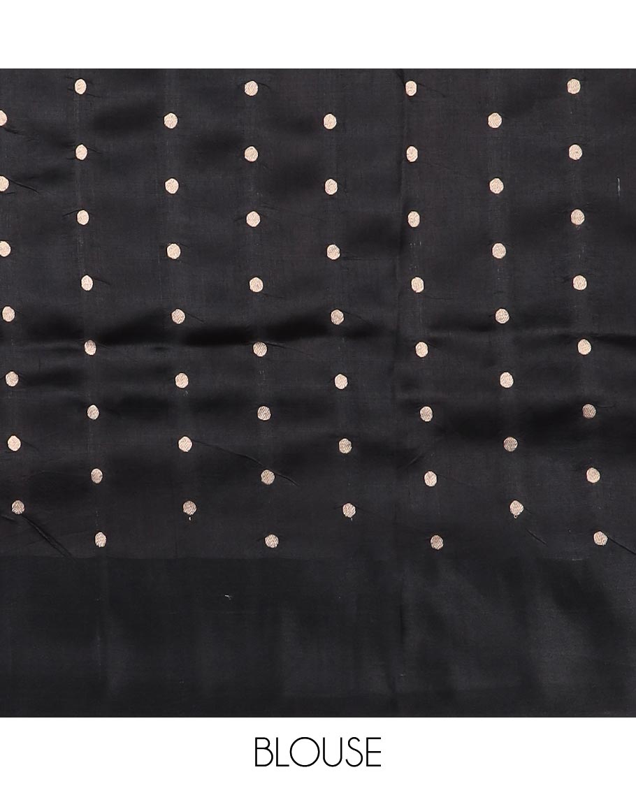 Black floral printed oraganza saree with self animal design border & intricate zari design pallu