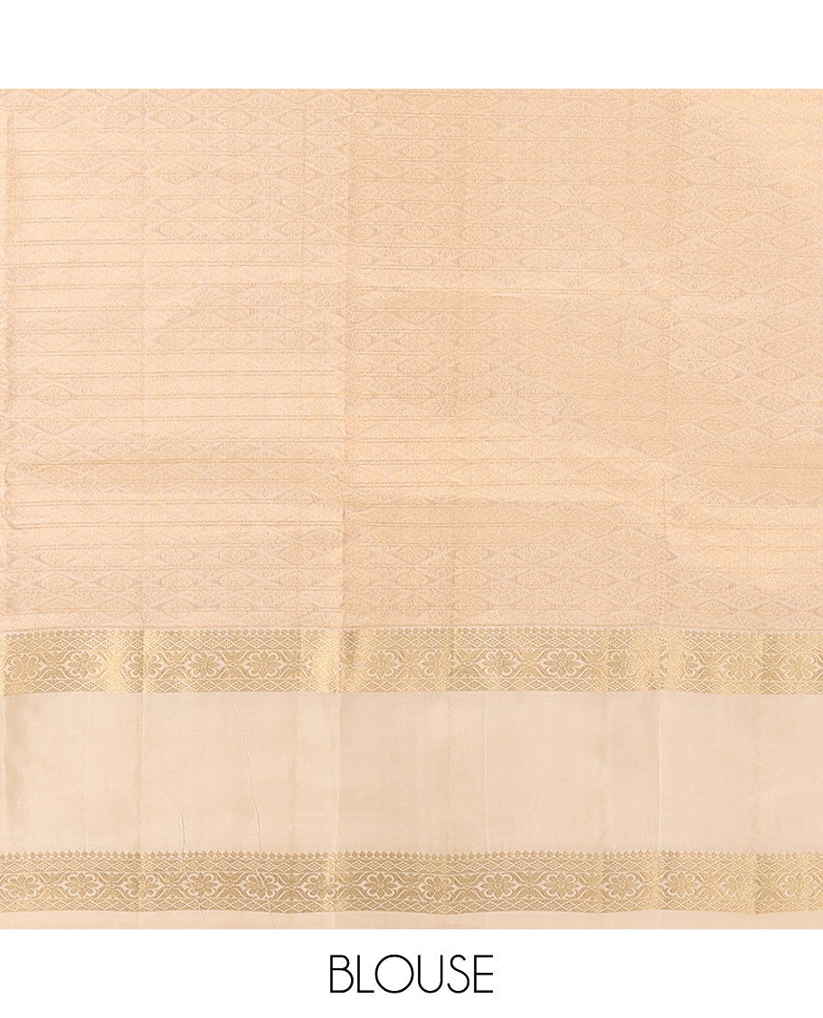 Yellow Vasundhara Silk Saree, Subtly Sparkled with Checked All Over Its Body, Complemented by Contrast Rettai Pettu Border of Thilakam Mokku, and Cross Kamalam Designs, Pallu of Jaal Designs, and Paired with a Contrast Blouse