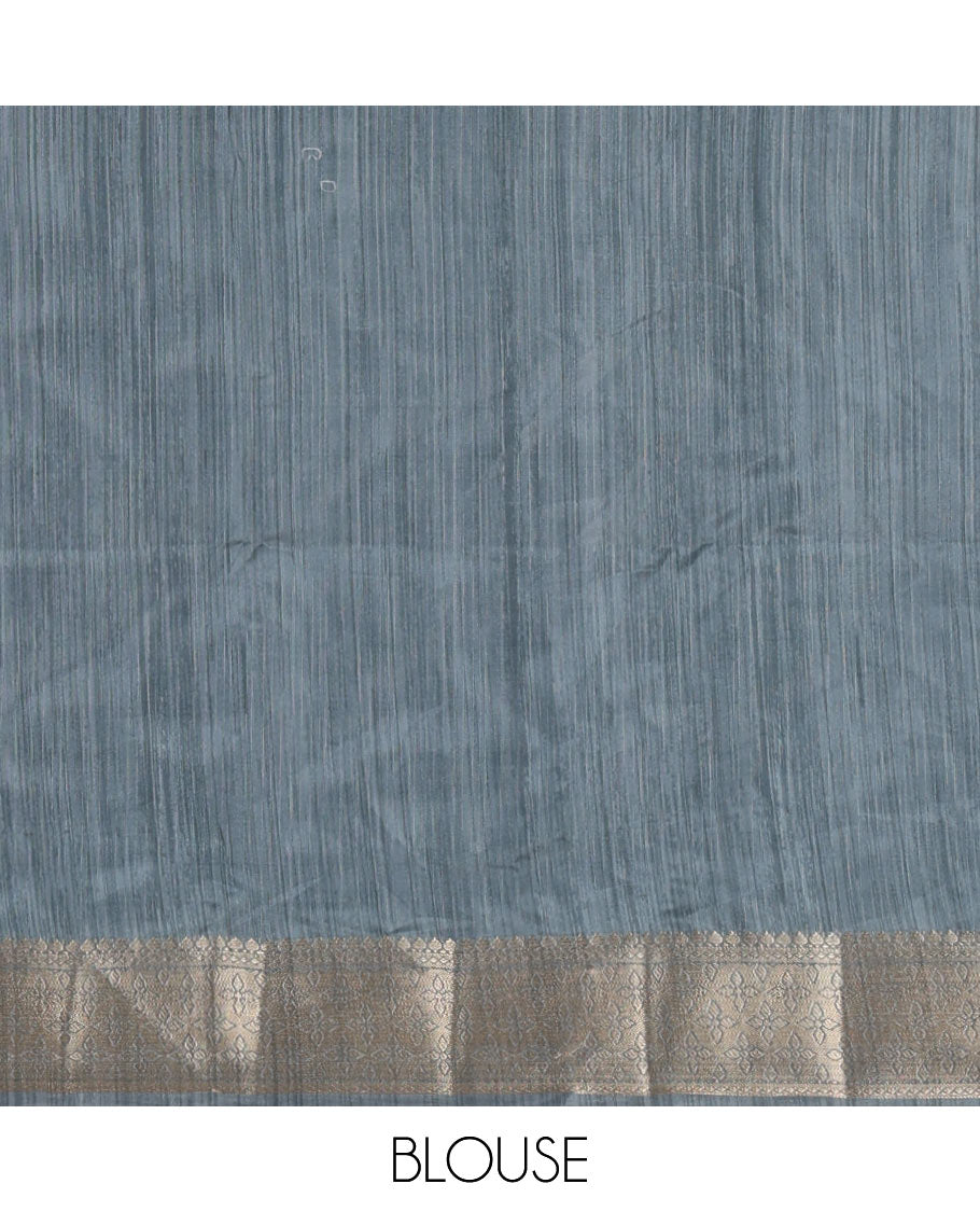 Sky blue geometric patterns printed fancy tussar saree, traditional zari border, zari intricate woven pallu and matching blouse