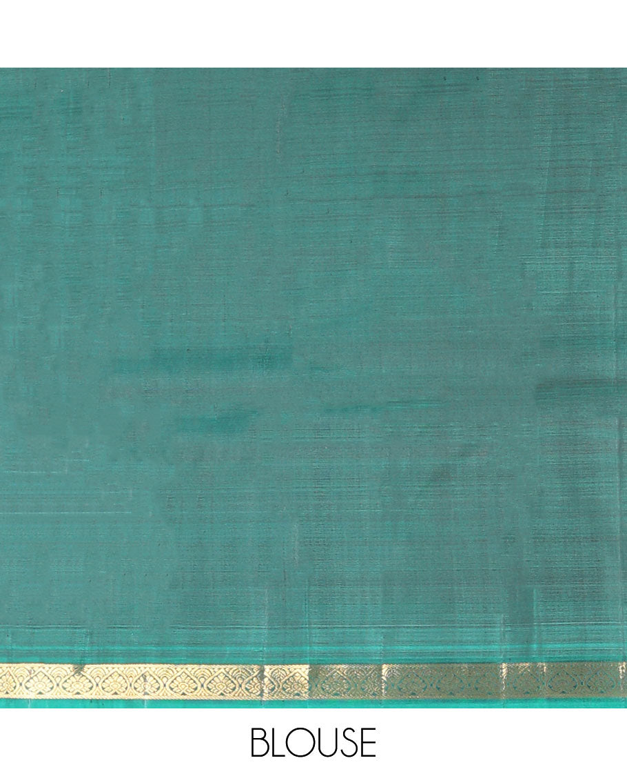 Brown buttas kancheepuram silk saree with contrast floral design border & jaal design pallu