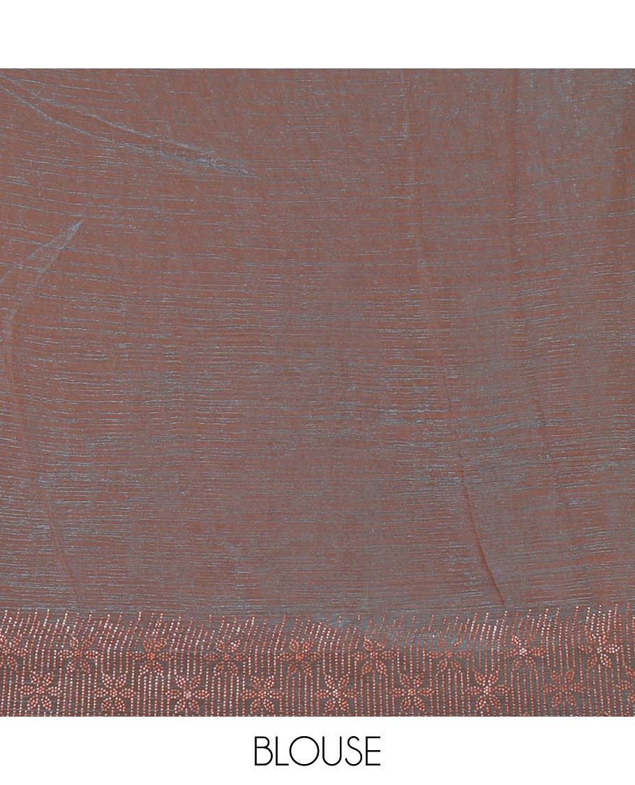 Purple plain fendy-chiffon saree, scallop Swarovski copper stone work border & contrast Swarovski copper stonework blouse
