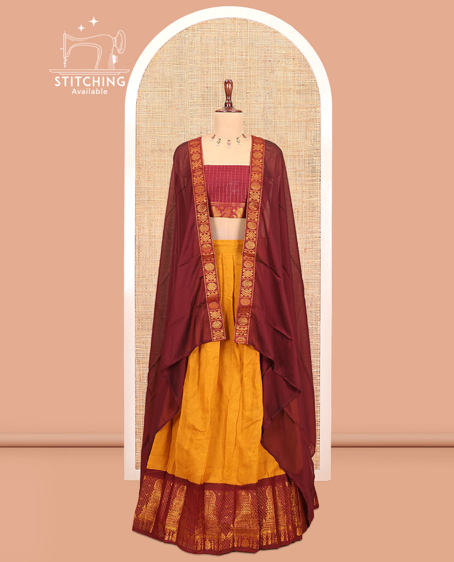 Mustard Sungudi Cotton Half-Saree