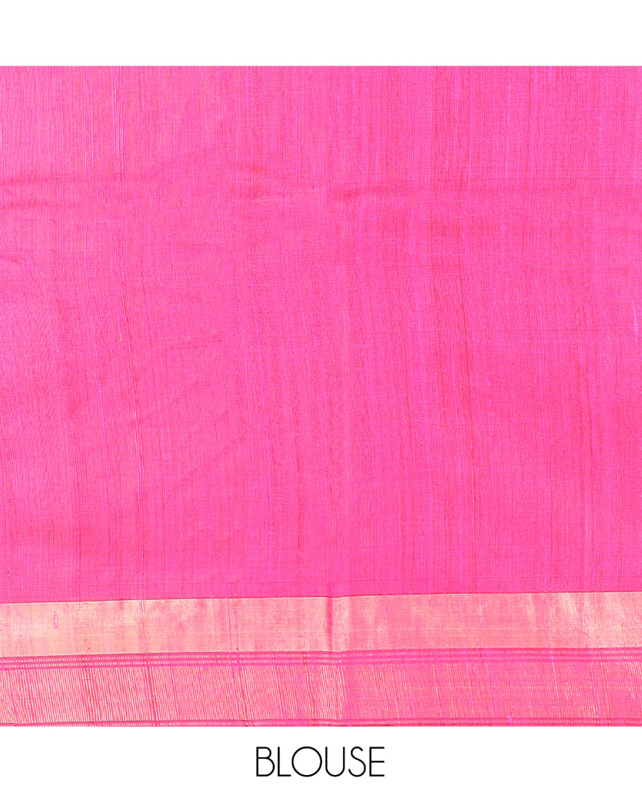 Purple Dupion Silk Saree, Complemented by Contrast Temple Border of Dobby-Style Buttas, Pallu Steeped with Dobby-Style Buttas, and Paired with a Contrast Blouse