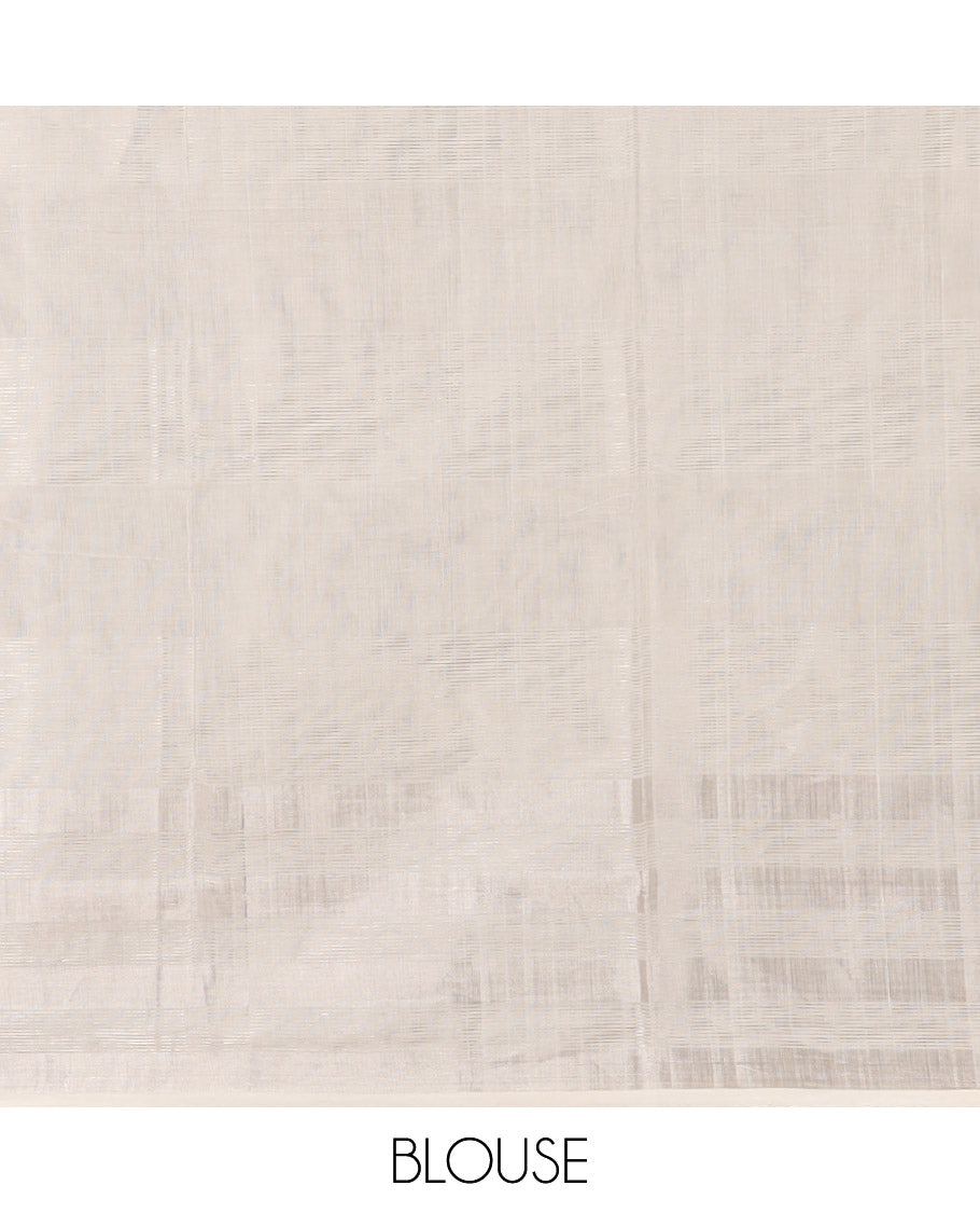 Borderless striped kasavu saree with silver zari striped pallu