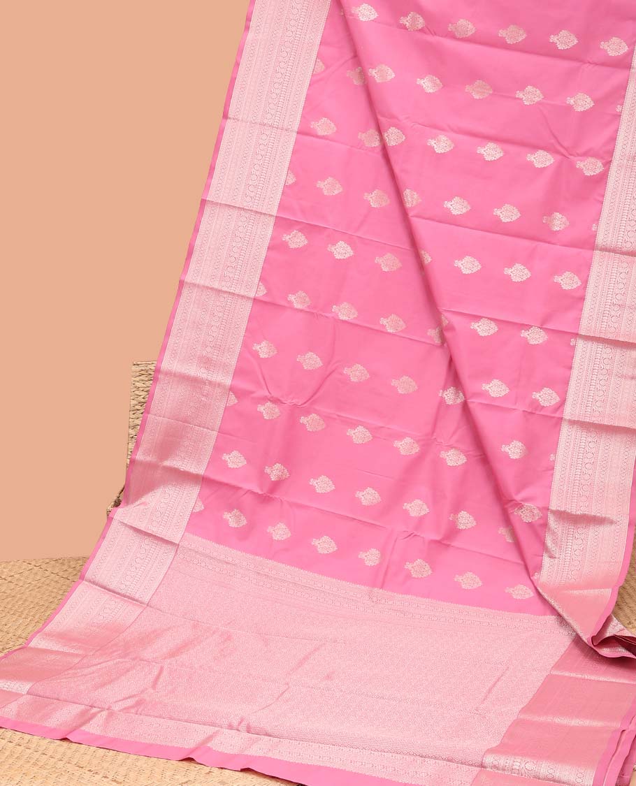 Light pink leaf buttas vasundhara elite silk saree with self intricate zari design border & zari design pallu