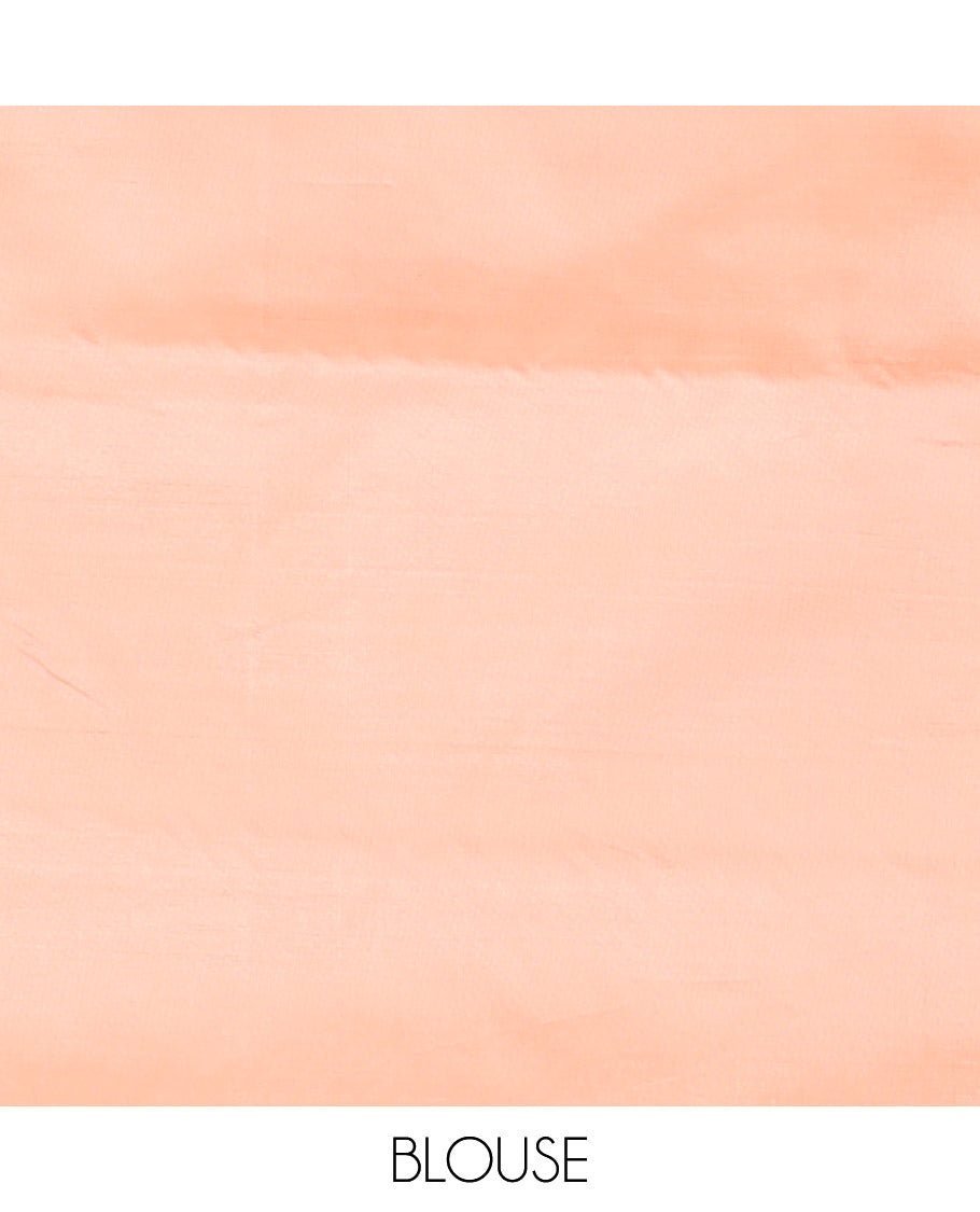 Borderless Pink Banana Pith Saree, Accentuated with Buttas All Over Its Body, Complemented by a Contrast Pallu Steeped with Stripes and Buttas, and Paired with a Contrast Blouse