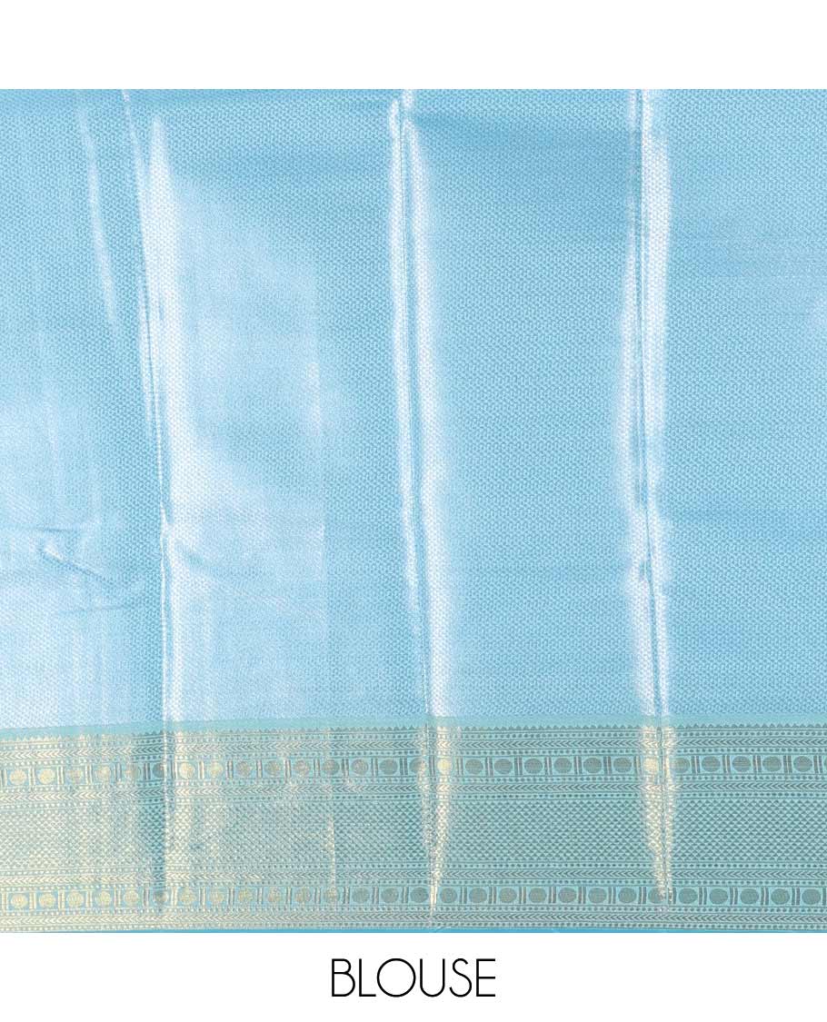 Onion pink floral jacquard Kanchi tissue saree, contrast traditional zari design border, gleaming pallu, and a contrast jacquard blouse