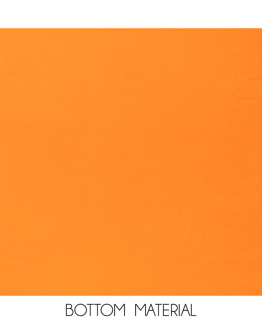 Orange moti handwork velvet organza chudidhar material top with american crepe pant & one side handwork dupatta