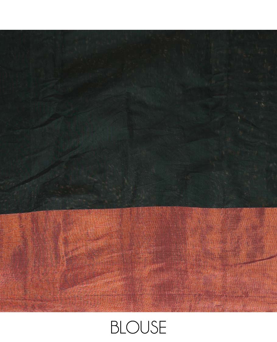 Bottle green silk cotton saree with zari bawanchi border & chit pallu along with plain blouse