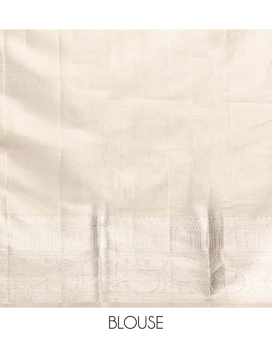 Beige geometric design kancheepuram tissue silk sareewith self border of thilakam mokku, kodi visiry, banaras design & zari design pallu