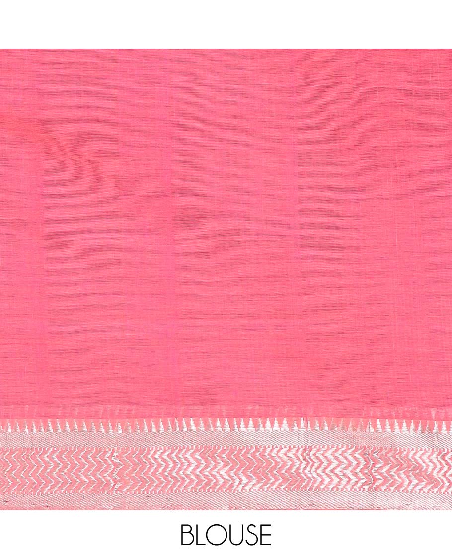 Light pink mangalgiri cotton saree with self zari design border & striped pallu