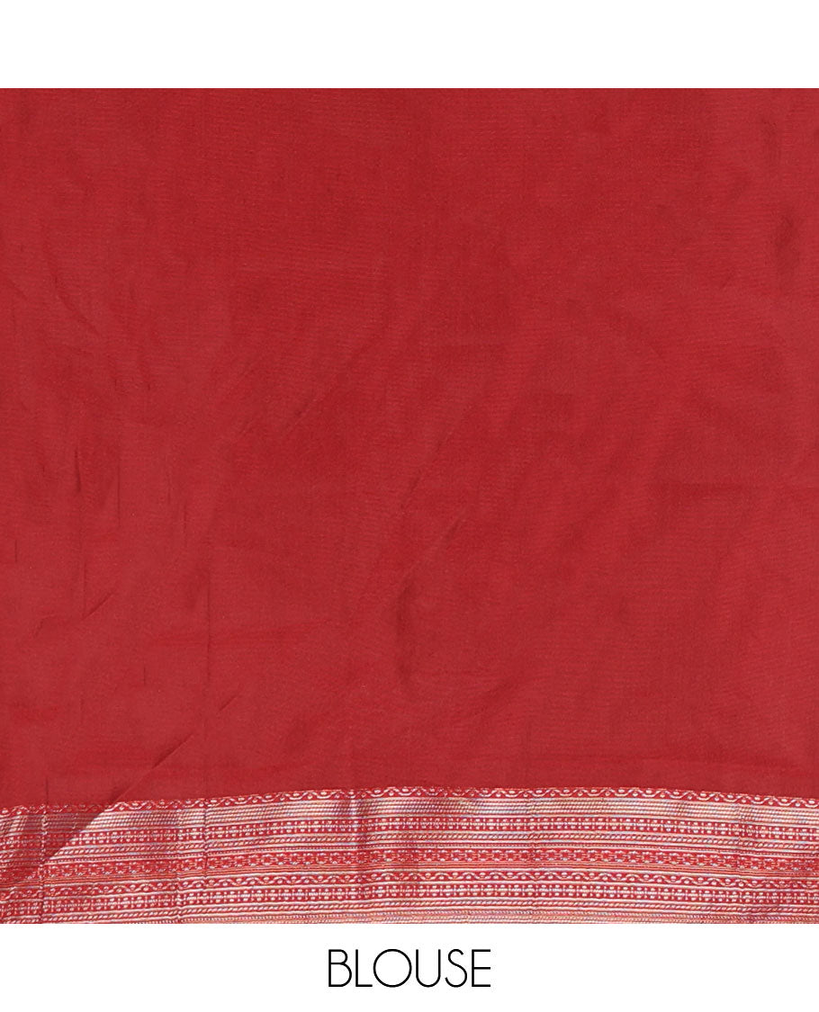 Pink zari checked & elephant motifs woven kanchi silk saree, contrast korvai-style border of elephant motifs, intricate pallu & plain blouse