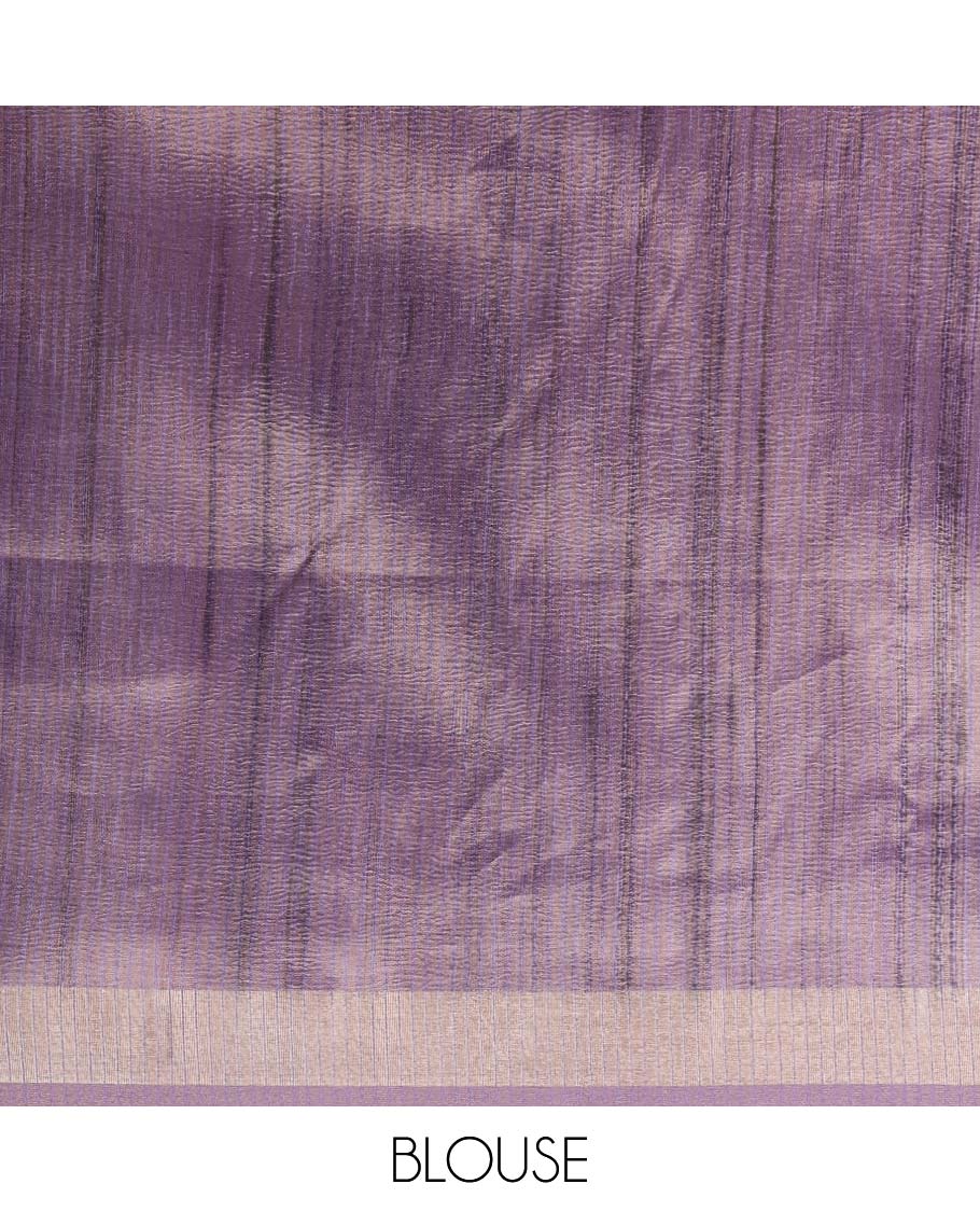 Lavender geometrical print crush tissue saree with zari border & tissue pallu along with plain blouse