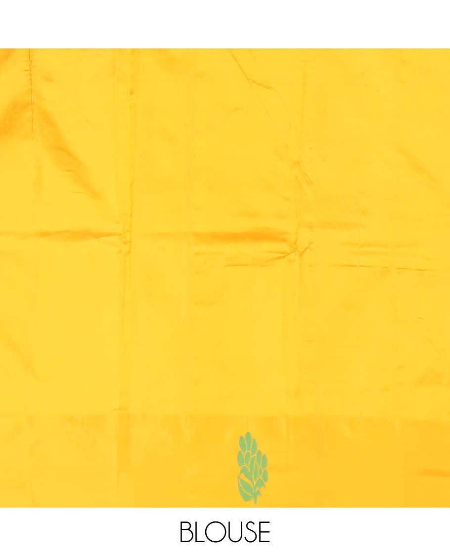 Blue buttas kancheepuram silk saree with contrast floral design border & floral, striped design pallu
