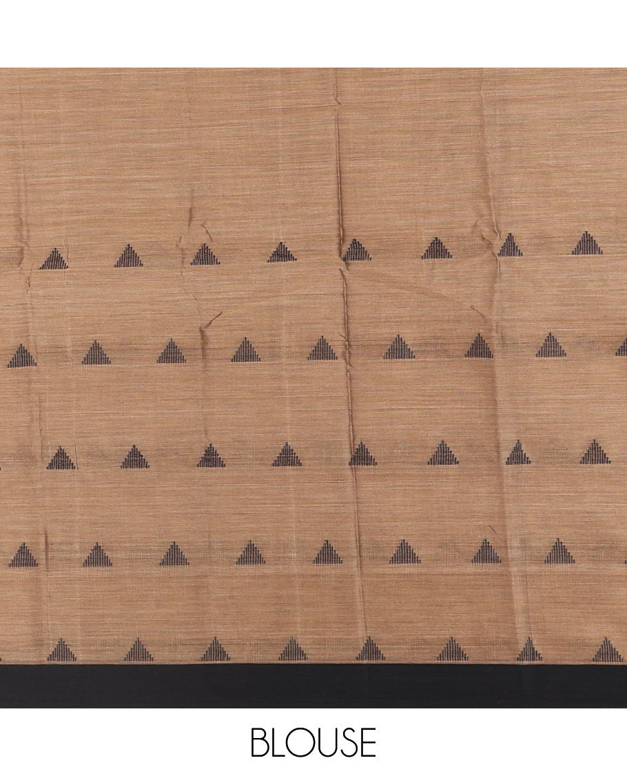 Chikku triangle motifs mercerised cotton saree, contrast plain border, striped pallu, and matching triangle motifs blouse