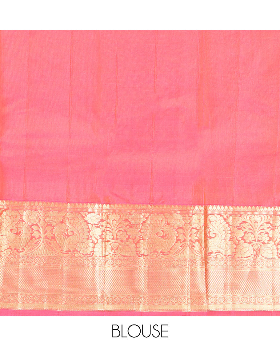 Yellow Vasundhara Lite Silk Mix Saree, Adorned with Zari Buttas All Over Its Body, Complemented by a Contrast Border of Thilakam Mokku, Muthu, Mayil, Kamalam, and Mayil Kann Designs, Gracefully Embellished Pallu, and Paired with a Contrast Blouse