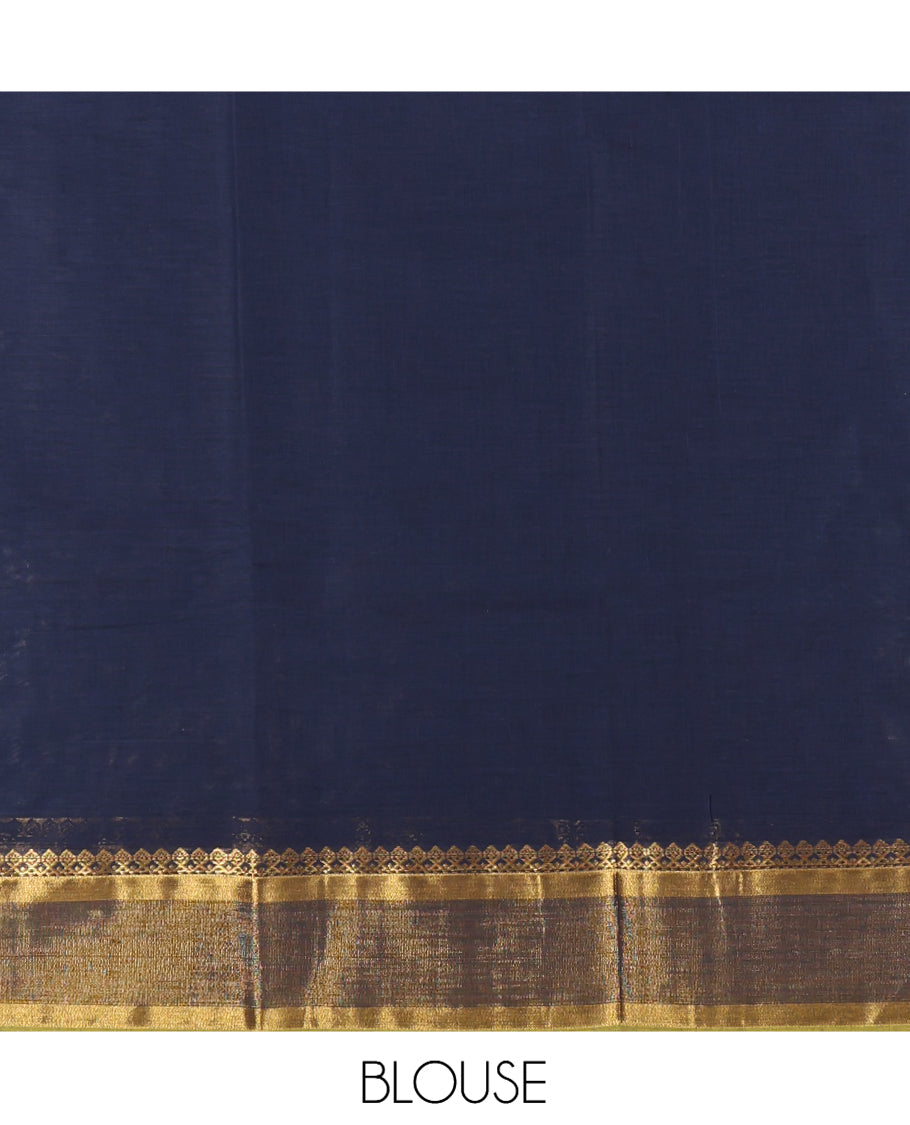 Navy Blue Plain Kanchi Cotton Saree