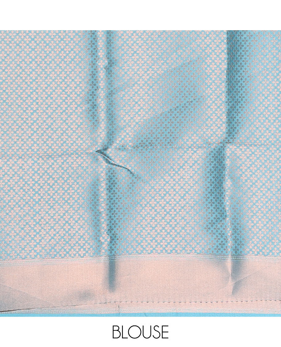Light blue paisley zari jacquard Kanchi tissue saree, zari border, pallu steeped with paisleys, and jacquard matching blouse