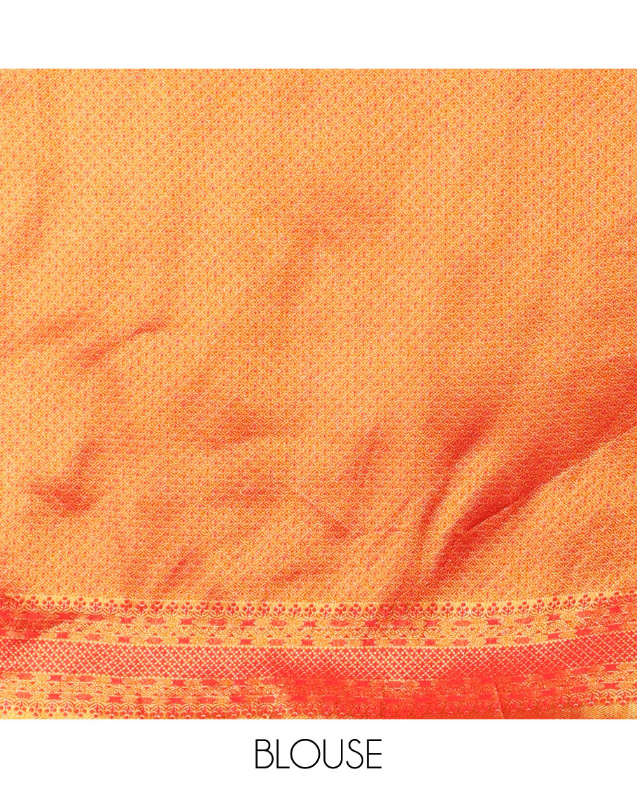 Green floral half saree with contrast zari design border , zari design blouse & floral embroidery scallop border dhavani