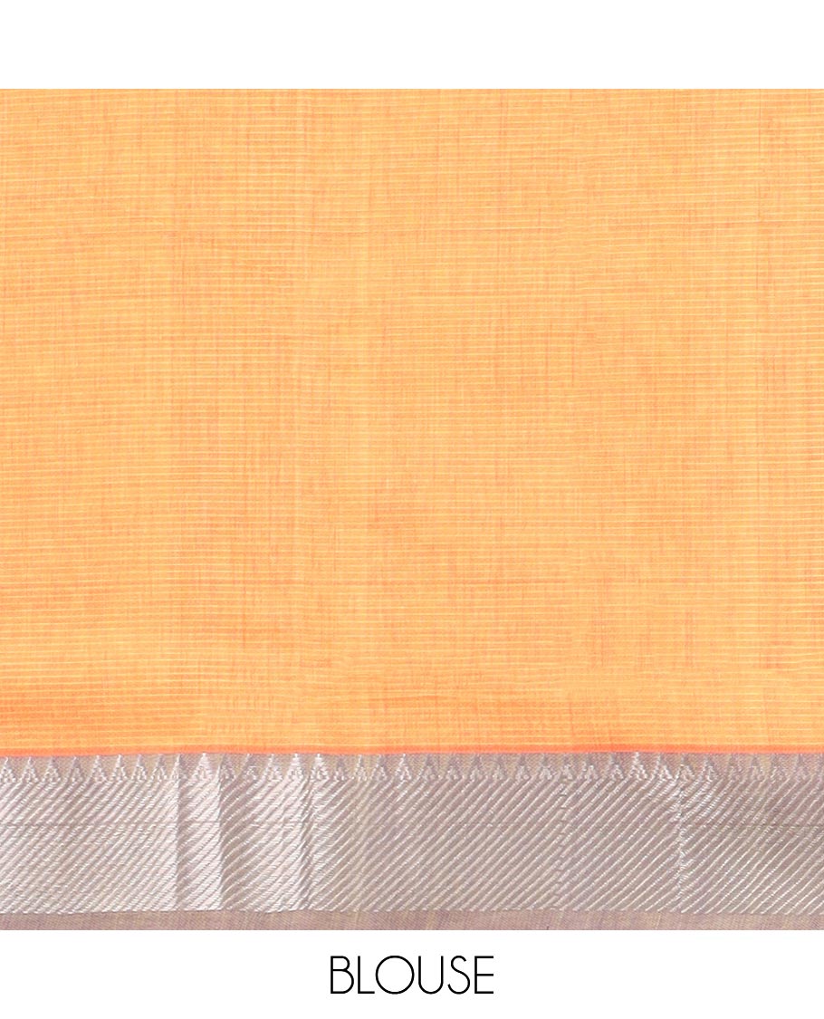 Orange mangalagiri cotton saree with contrast striped, temple border & striped pallu