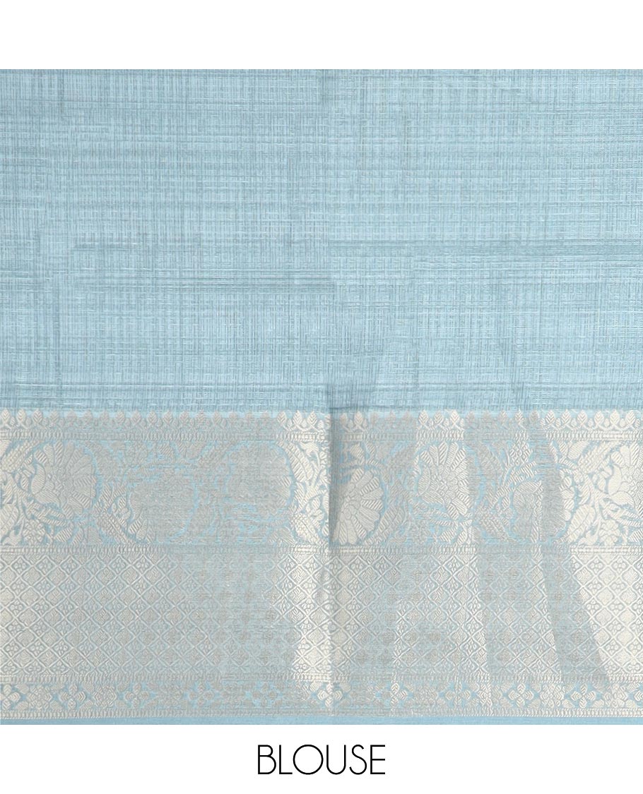 Blue all-over mughal motif digital printed kota checks cotton saree with contrast gold zari jacquard border & printed rich pallu along with contrast plain blouse