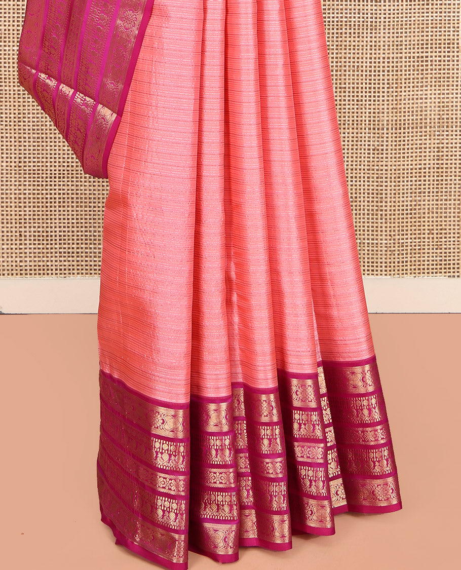 Pink Vasundhara Lite Silk Mix Saree, Steeped with Zari Stripes, a Contrast Traditional Zari Border, Intricate Pallu, and a Contrast Blouse