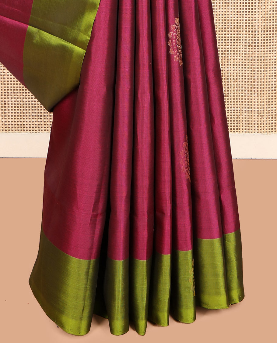 Red Mayuri Lite Silk Mix Saree, Elevated with Zari Buttas Complemented by Contrast Border, Grand Jaal Pallu and a Contrast Blouse