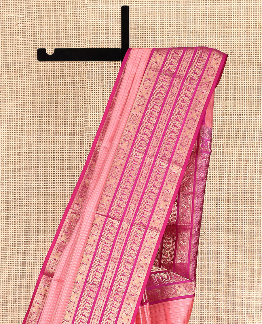 Pink Vasundhara Lite Silk Mix Saree, Steeped with Zari Stripes, a Contrast Traditional Zari Border, Intricate Pallu, and a Contrast Blouse