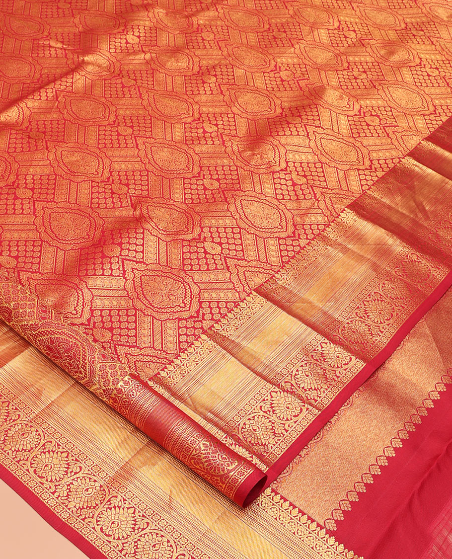 Red Jacquard Design Kanchipuram Wedding Silk Saree