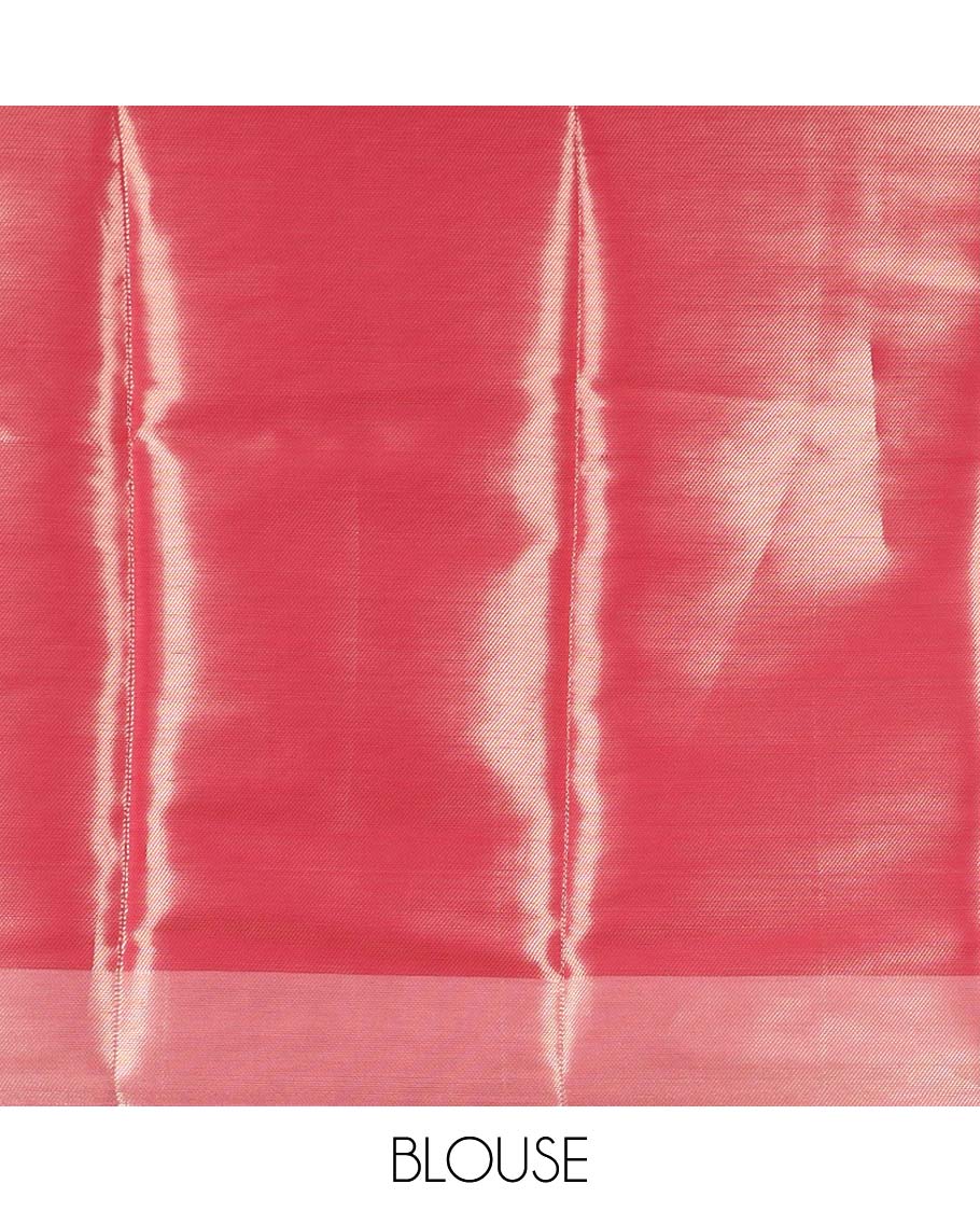 Orange chevron design semi banaras tissue saree with contrast zari design border & striped pallu