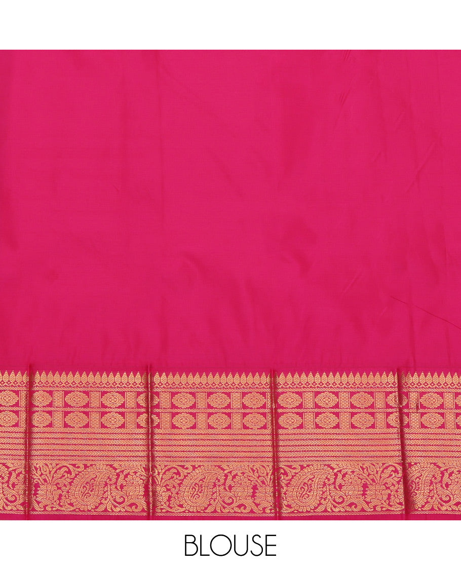 Grey Budget Silk Saree, Graced with Zari Buttas, a Contrast Traditional Zari Border, Jaal Pallu, and a Contrast Blouse
