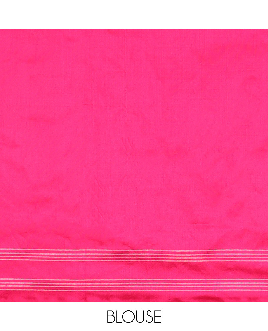 Red floral motifs ikkat saree with self striped border & striped floral design pallu