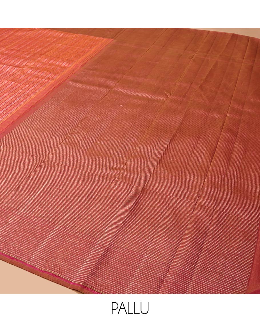 Red Kanchipuram Designer Silk Saree, Boldly Accentuated with Jacquard Design All Over Its Body, Gleaming Zari Striped Border, Pallu Steeped with Zari Stripes, and Paired with a Matching Blouse