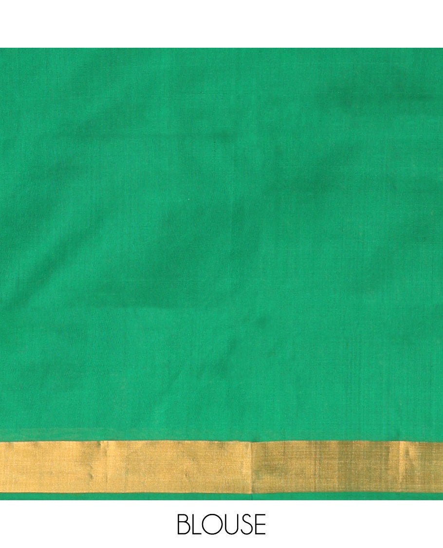Green floral motifs uppada saree with self zari border & striped, floral design pallu