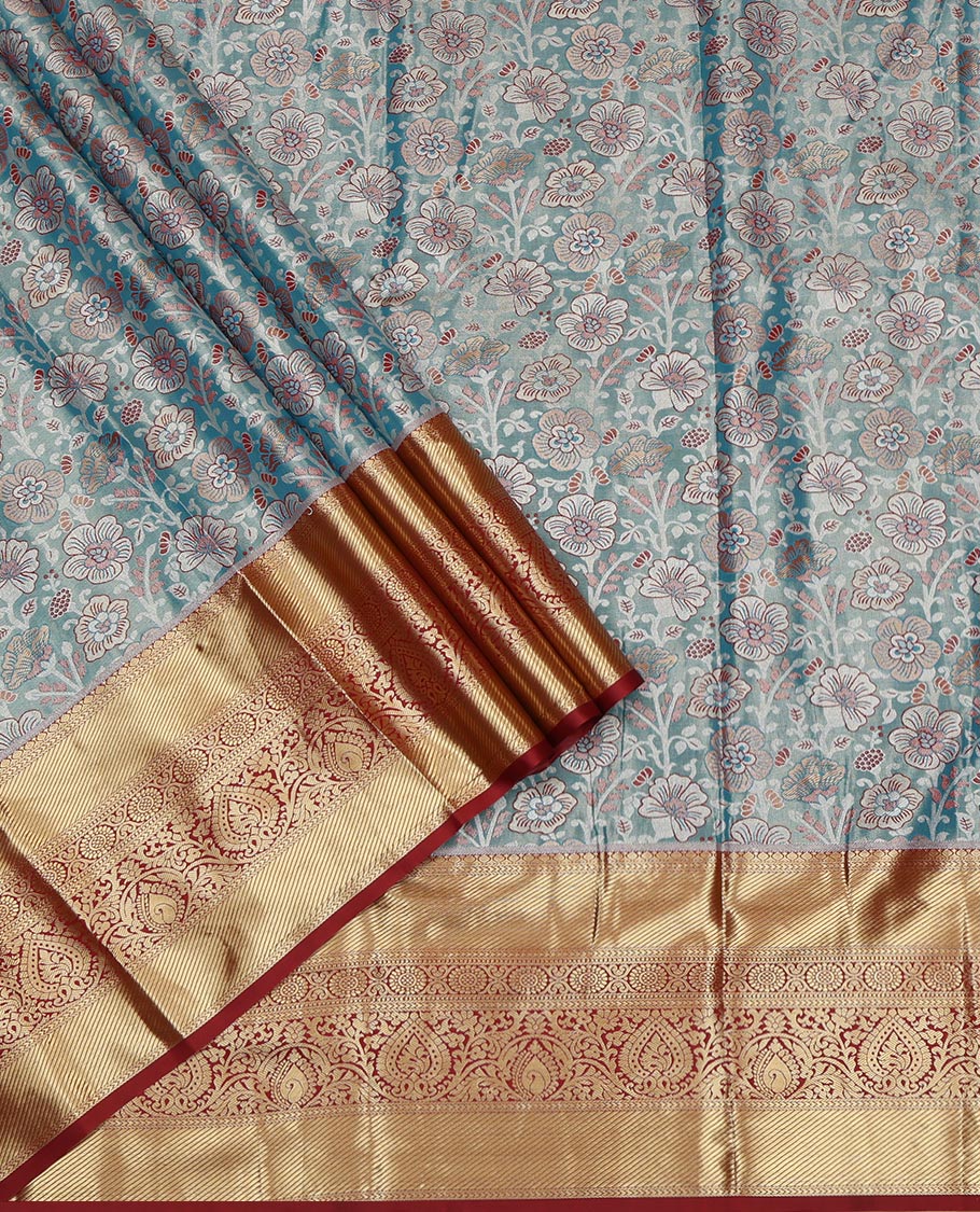 Blue Art Silk Pavadai Material Set