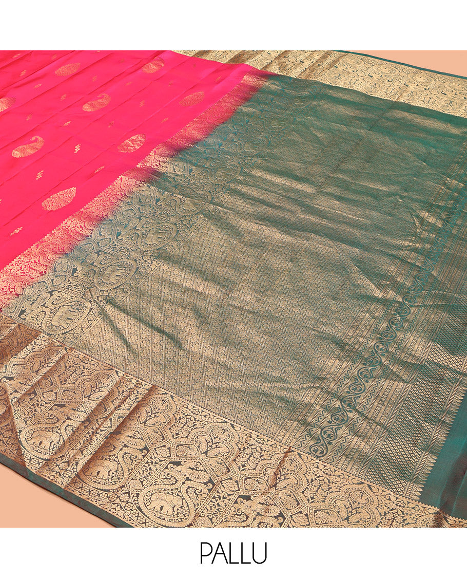 Pink Vasundhara Lite Silk Mix Saree, Richly Detailed with Zari Buttas, Complemented by a Contrast Zari Border, Grand Pallu of Jaal Design, and a Contrast Blouse