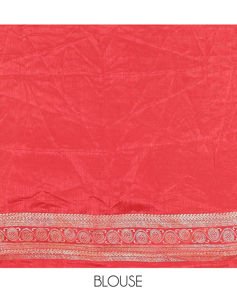 Red Vichitra Silk Half Saree with Zari Checks, a Traditional Zari Border, Matching Blouse and a Dhavani