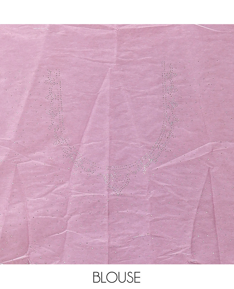 Light Lavender Banarasi Half-Saree, Finely Crafted with Bead Work Skirt, a Contrast Stone Work Border, Matching Blouse, and Contrast Scallop Stone Work Dupatta
