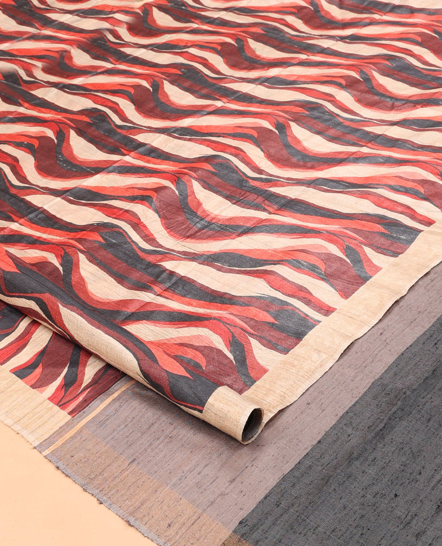 Multi-Color Tussar Silk Saree, Adorned with an Abstract Print, a Subtle Contrast Border, a Dual-Color Pallu, and a Contrast Blouse