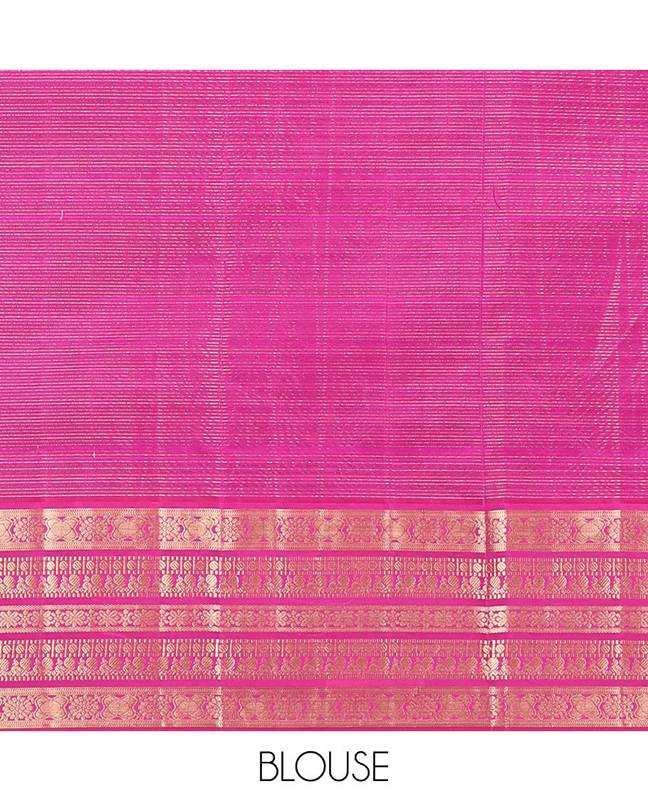Pink Vasundhara Lite Silk Mix Saree, Steeped with Zari Stripes, a Contrast Traditional Zari Border, Intricate Pallu, and a Contrast Blouse