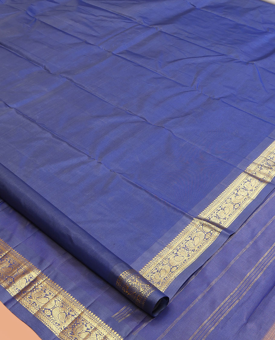 Blue Kanchipuram Silk Saree, Enriched with Zari Buttas, a Semi-Contrast Zari Border, Zari Design Pallu, and a Matching Blouse