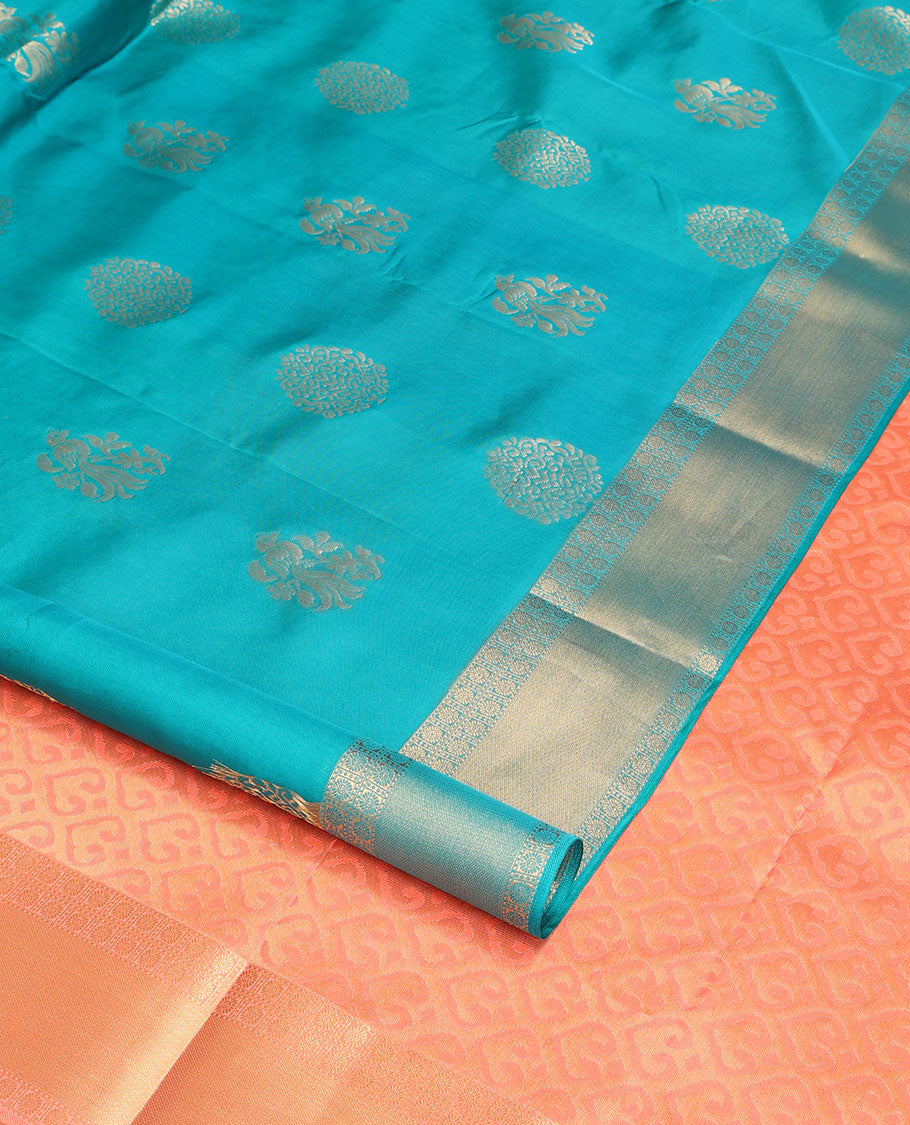 Blue floral buttas vasundhara elite silk saree with contrast zari design border & ogee design pallu