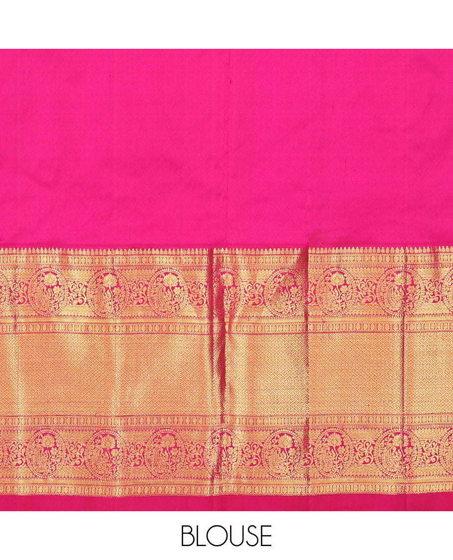 Blue leaf buttas pure silk half saree with contrast intricate zari design border, zari design blouse & floral zari design dhavani